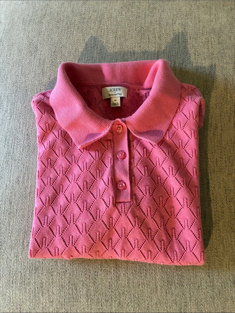 J. Crew Bright Pink Knit Eyelet Polo